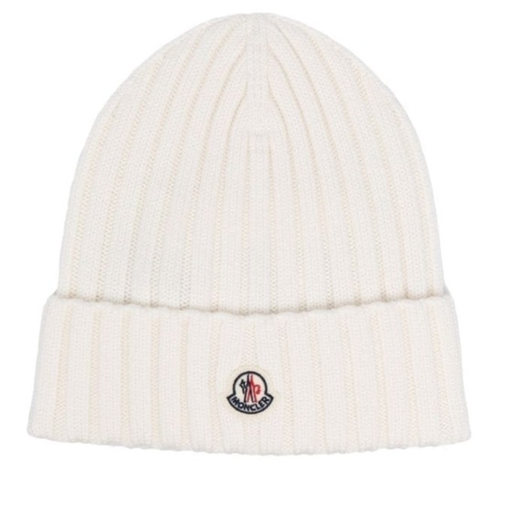 Moncler Tricot Beanie in White - Picture 1 of 9